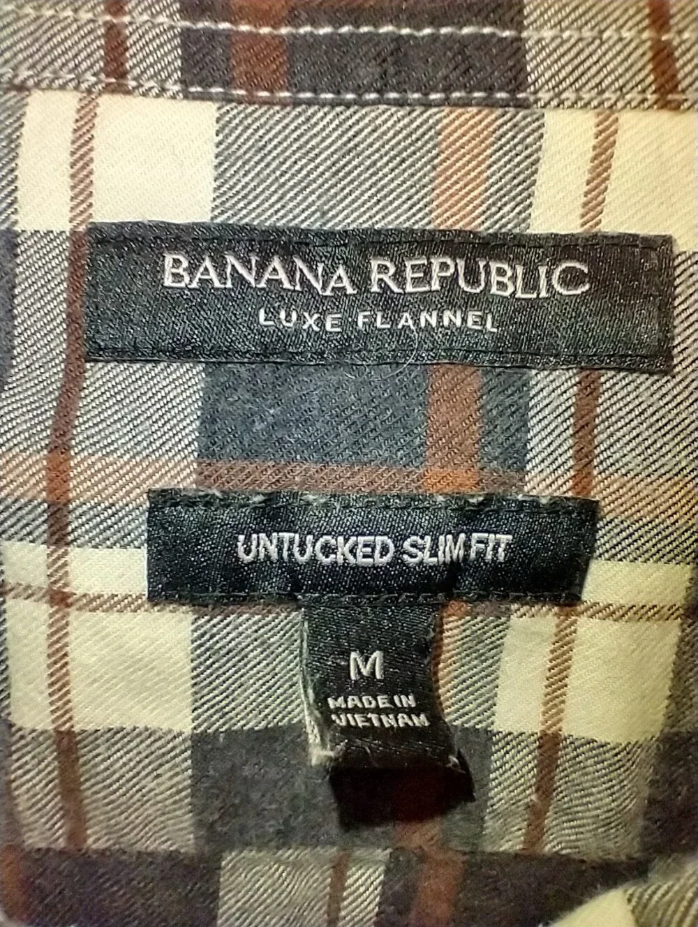 Banana Republic Luxe Untucked Slim Fit Plaid Long Sleeve Button Up Shirt Men's M